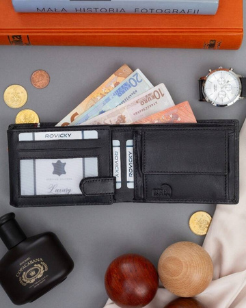 PORTFEL MĘSKI skóra RFID orzeł CZARNY