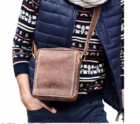 Listonoszka męska - torba skórzana na ramię dla mężczyzny. Brąz