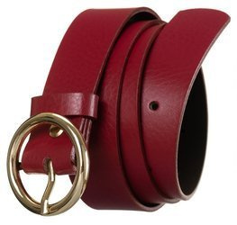 Połyskujący, skórzany pasek damski ze złotą, okrągłą klamrą — Rovicky