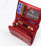 Skórzany portfel damski czerwony średni na suwak. Ochrona RFID