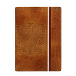 Skórzany portfel męski z orłem - Brązowy Camelowy. Ochrona RFID