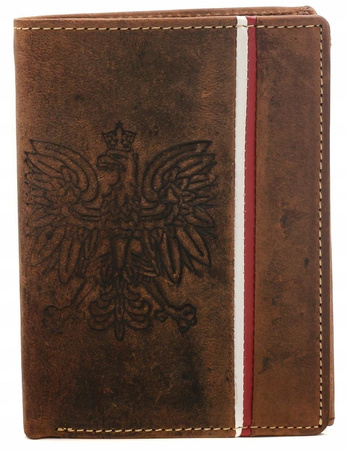 PORTFEL MĘSKI orzeł skóra RFID BRĄZOWY