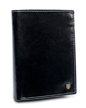 Elegancki skórzany portfel męski. Czarny. Ochrona RFID