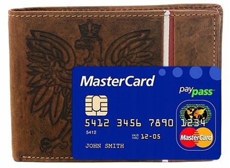 PORTFEL MĘSKI skóra RFID orzeł BRĄZOWY