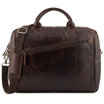 Elegancka skórzana torba A4 na laptopa na ramię. Brązowa