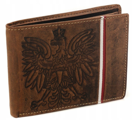PORTFEL MĘSKI skóra RFID orzeł BRĄZOWY