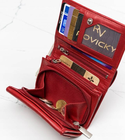 Skórzany portfel damski czerwony średni na suwak. Ochrona RFID