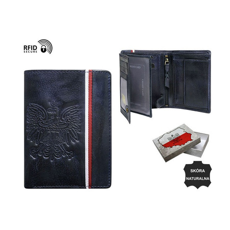 Portfel męski skóra orzeł RFID granatowy
