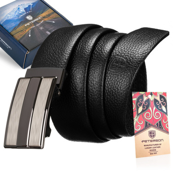 Elegancki czarny męski pasek skórzany - automat.