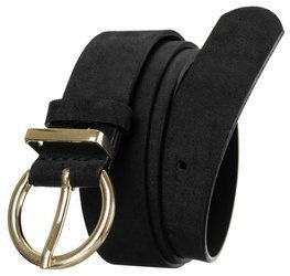 Matowy, skórzany pasek damski ze złotą, okrągłą klamrą — Rovicky