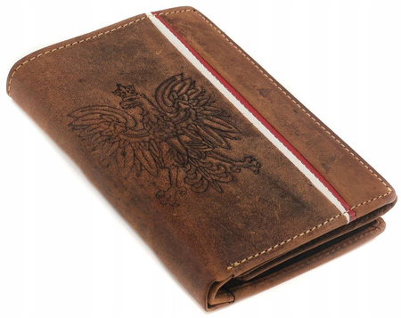 PORTFEL MĘSKI orzeł skóra RFID BRĄZOWY