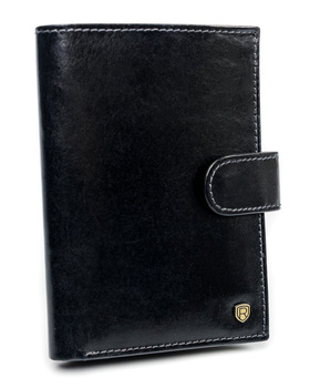 Duży skórzany portfel męski Biznesowy z RFID. Czarna skóra