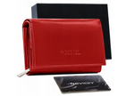 Skórzany portfel damski czerwony średni na suwak. Ochrona RFID