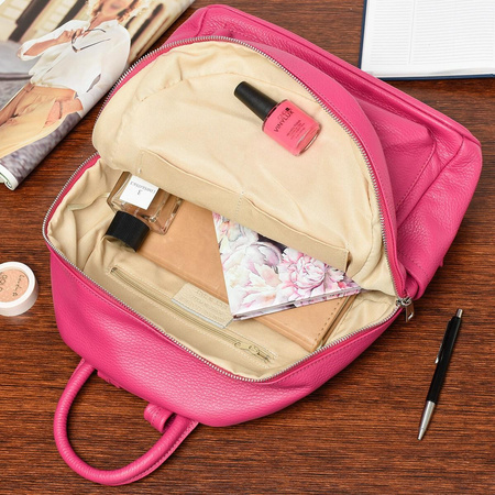 Skórzany Duży Plecak Damski A4 Vera Pelle Różowy