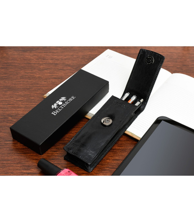 Skórzane etui na długopisy Beltimore CZARNE