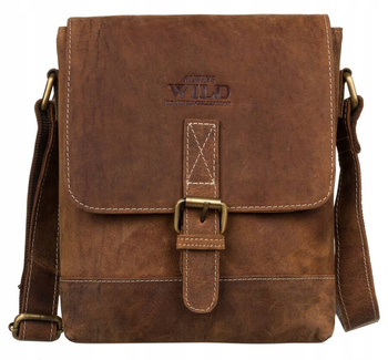 Klasyczna torebka męska skórzana listonoszka JASNOBRĄZOWA. Mała.