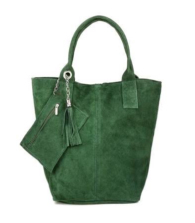 Duża torebka worek A4 zamszowa zielona shopperka