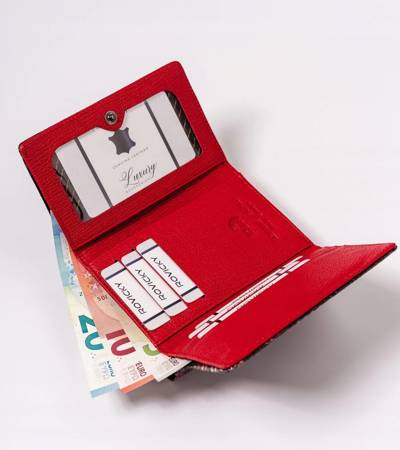 Skórzany portfel damski na bigiel CZERWONY RFID