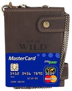 Skórzany portfel męski z łańcuchem Always Wild BRĄZOWY